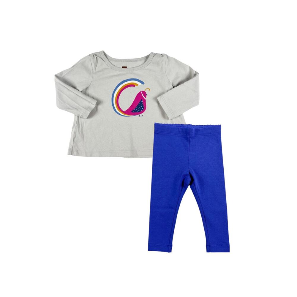Tea Collection Quail Tail Graphic Tee Leggings Outfit Blue 3-6 Months